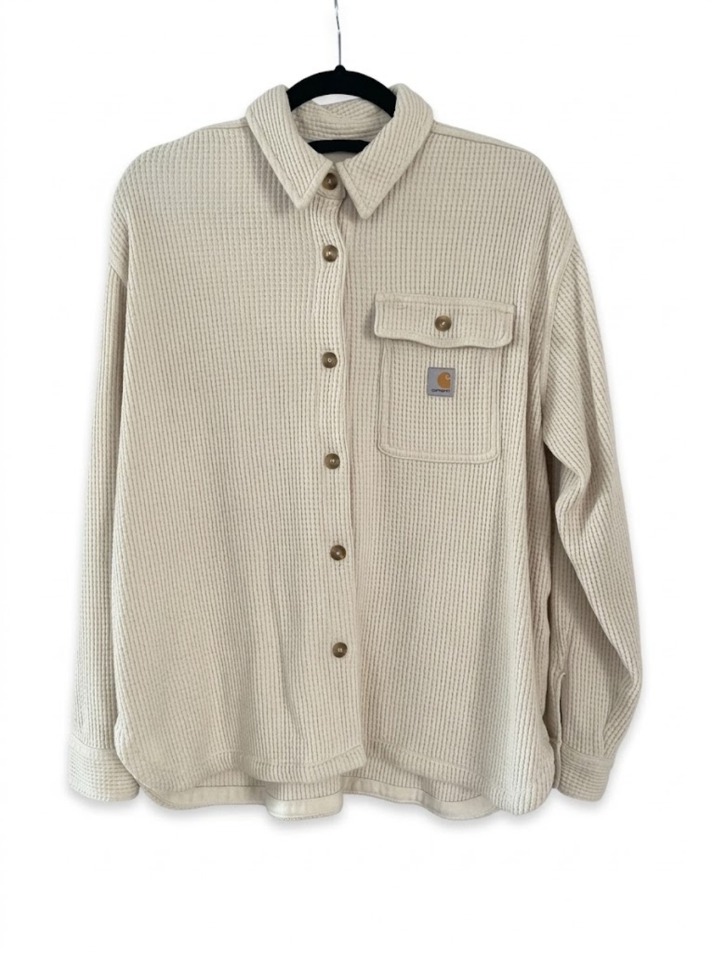 Carhartt Women's Oversized-Fit Heavyweight Waffle Knit Shirt oat milk small